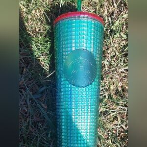 Starbucks cold plastic 24 oz green and pink studded venti tumbler